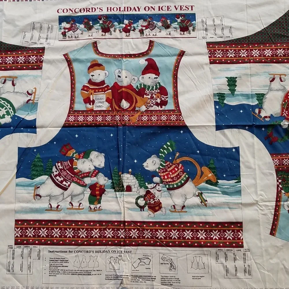 Concord Vest Kit “Holiday On Ice” Cut and Sew Panel Vintage XL, L, M, S Pattern